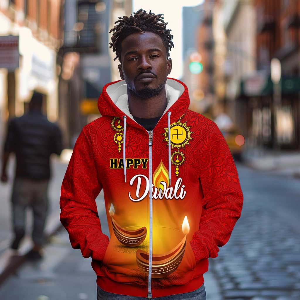 Personalized Diwali Festival Zip Hoodie with Diya and Paisley Pattern