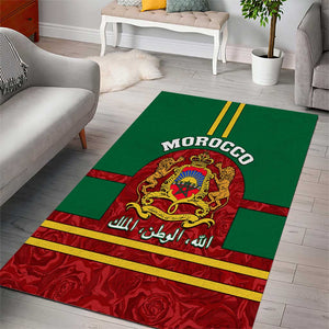 Morocco Proclamation Day Area Rug with Marruecos Coat of Arms and Roses Pattern
