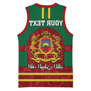 Morocco Proclamation Day Basketball Jersey with Marruecos Coat of Arms and Roses Pattern - African Pride