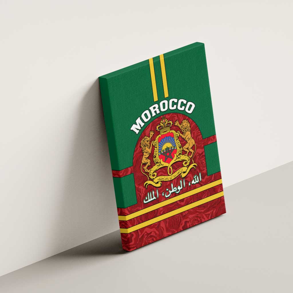 Morocco Proclamation Day Canvas Wall Art with Marruecos Coat of Arms and Roses Pattern