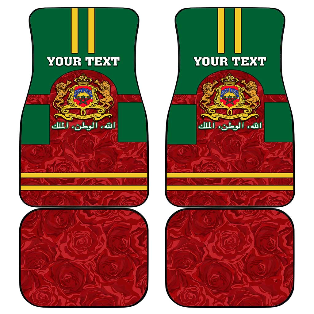 Morocco Proclamation Day Car Mats with Marruecos Coat of Arms and Roses Pattern