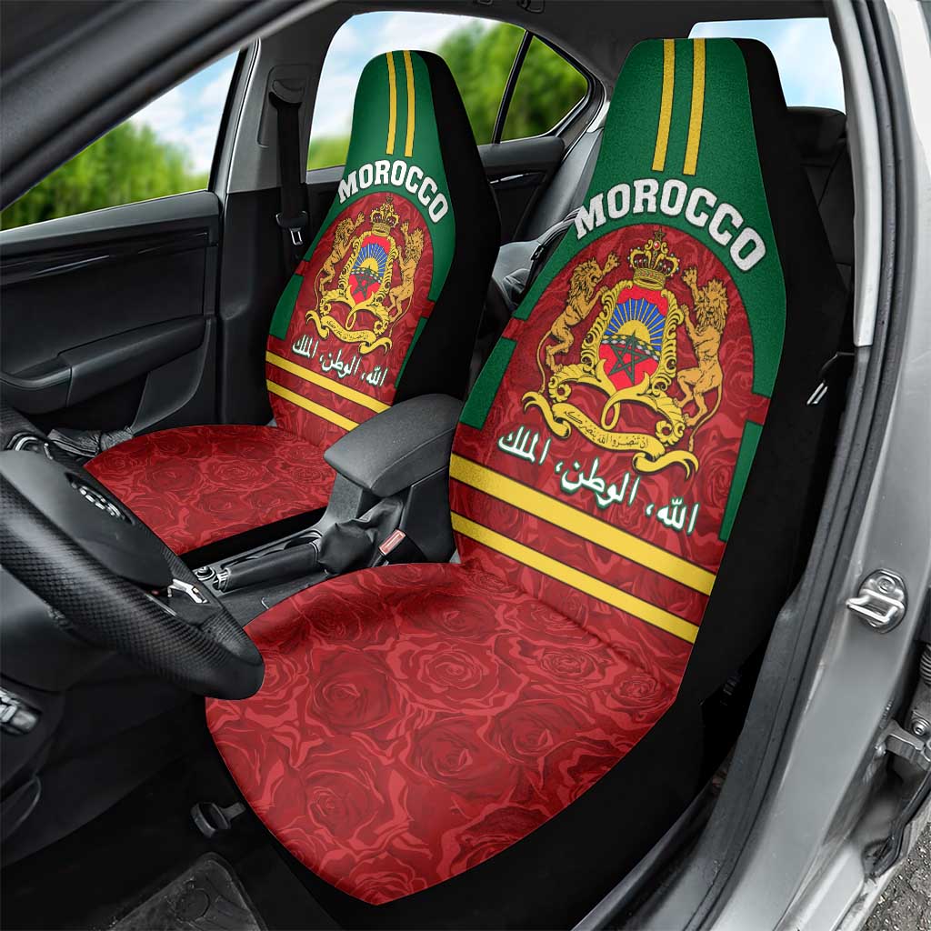 Morocco Proclamation Day Car Seat Cover with Marruecos Coat of Arms and Roses Pattern