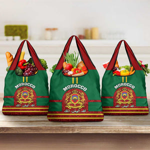 Morocco Proclamation Day Grocery Bag with Marruecos Coat of Arms and Roses Pattern