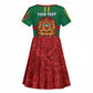 Morocco Proclamation Day Kid Short Sleeve Dress with Marruecos Coat of Arms and Roses Pattern