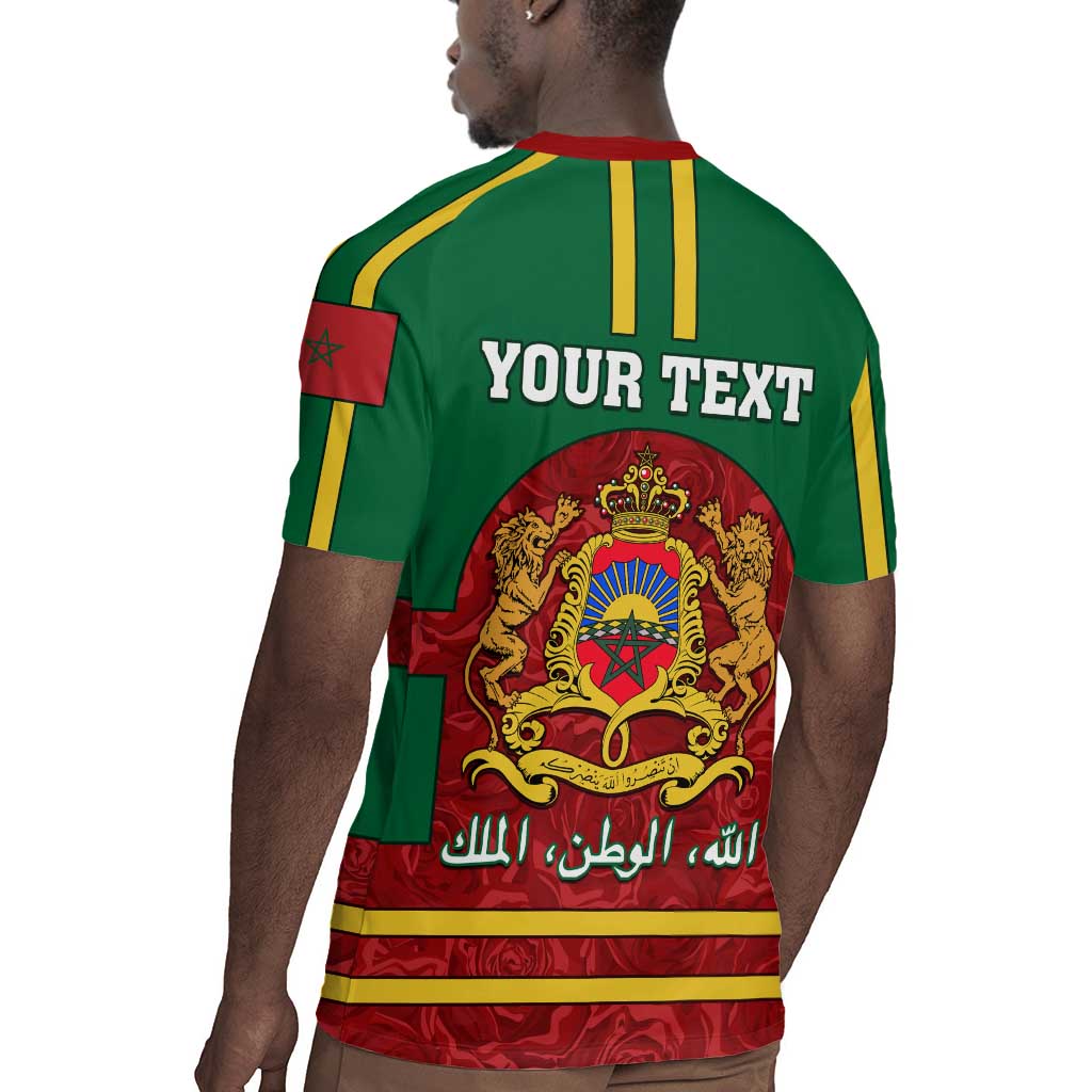 Morocco Proclamation Day Rugby Jersey with Marruecos Coat of Arms and Roses Pattern