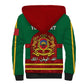 Morocco Proclamation Day Sherpa Hoodie with Marruecos Coat of Arms and Roses Pattern
