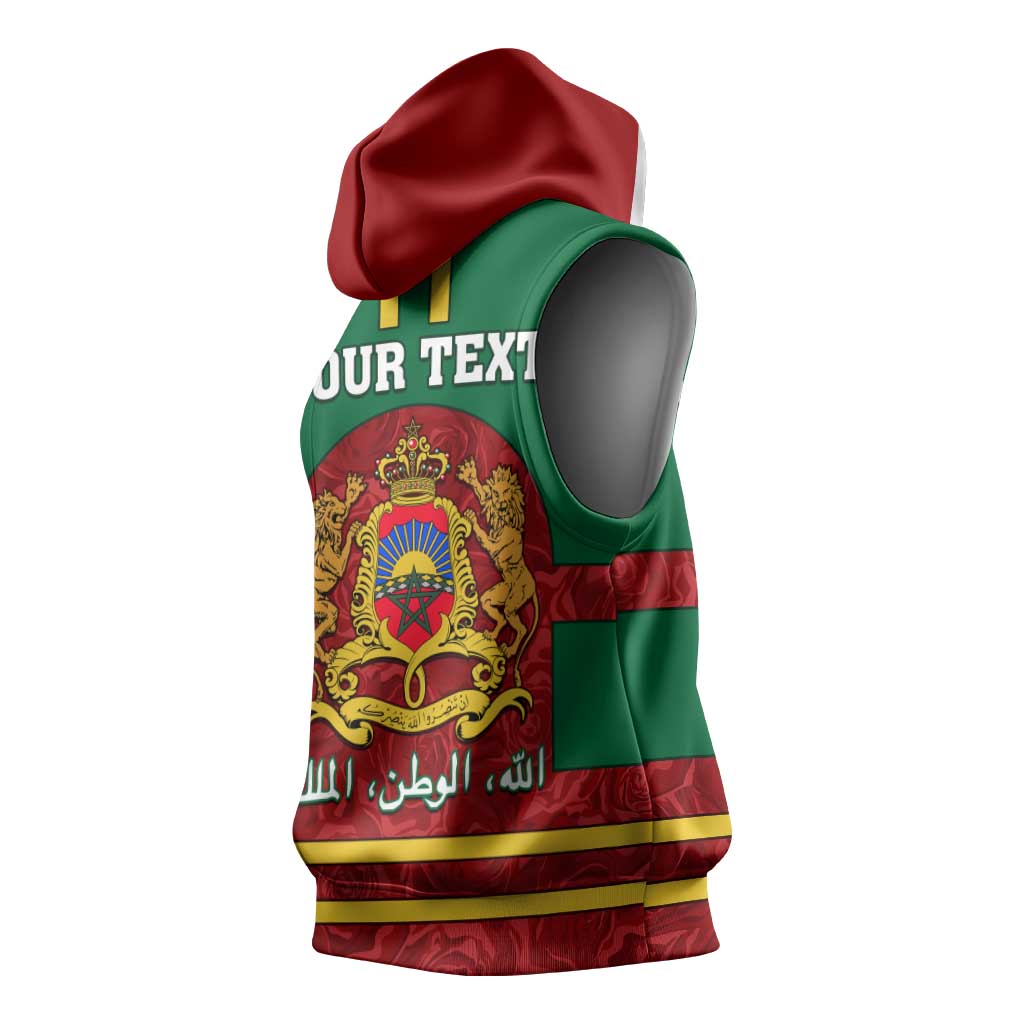 Morocco Proclamation Day Sleeveless Hoodie with Marruecos Coat of Arms and Roses Pattern - African Pride