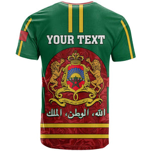 Morocco Proclamation Day T shirt with Marruecos Coat of Arms and Roses Pattern