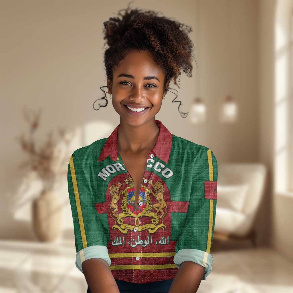 Morocco Proclamation Day Women Casual Shirt with Marruecos Coat of Arms and Roses Pattern LT01