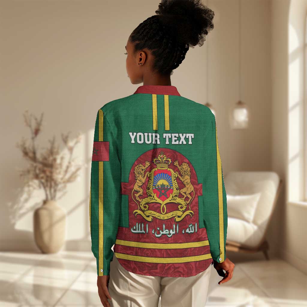 Morocco Proclamation Day Women Casual Shirt with Marruecos Coat of Arms and Roses Pattern LT01