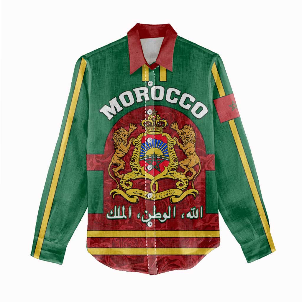 Morocco Proclamation Day Women Casual Shirt with Marruecos Coat of Arms and Roses Pattern LT01