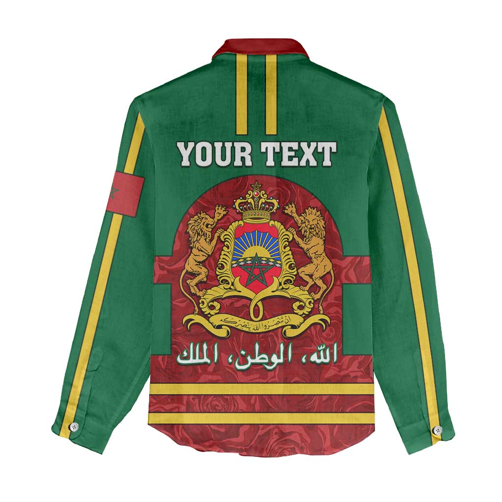 Morocco Proclamation Day Women Casual Shirt with Marruecos Coat of Arms and Roses Pattern LT01