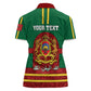 Morocco Proclamation Day Women Polo Shirt with Marruecos Coat of Arms and Roses Pattern