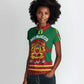 Morocco Proclamation Day Women Polo Shirt with Marruecos Coat of Arms and Roses Pattern