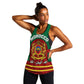 Morocco Proclamation Day Women Racerback Tank with Marruecos Coat of Arms and Roses Pattern