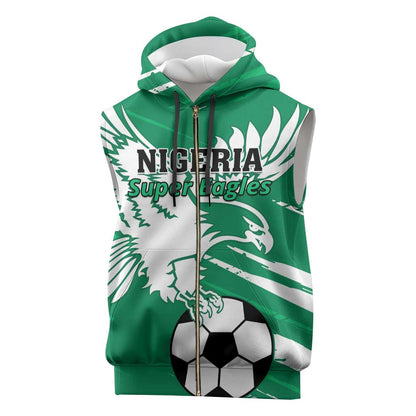 Nigeria Football Sleeveless Zip Hoodie - Victory for the Super Eagles - African Pride