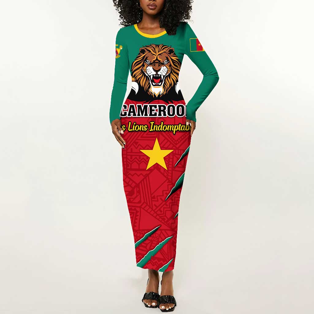 Support Les Lions Indomptables - Cameroon Football Long Sleeve Bodycon Dress LT01