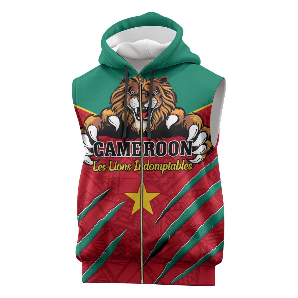 Support Les Lions Indomptables - Cameroon Football Sleeveless Zip Hoodie - African Pride