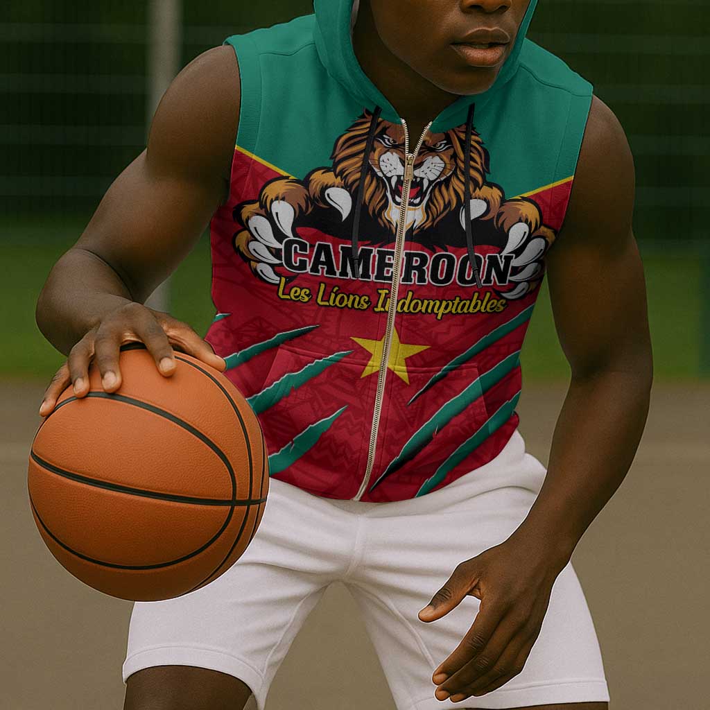 Support Les Lions Indomptables - Cameroon Football Sleeveless Zip Hoodie - African Pride