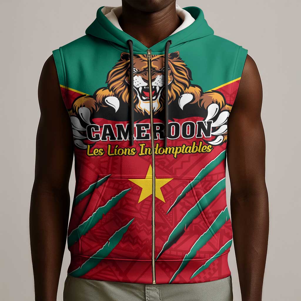Support Les Lions Indomptables - Cameroon Football Sleeveless Zip Hoodie - African Pride