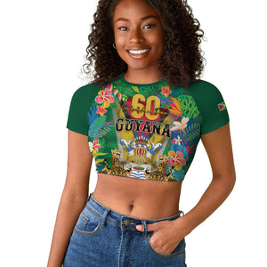 Personalized Guyana 60th Independence Day Raglan Cropped T shirt Diamond Jubilee