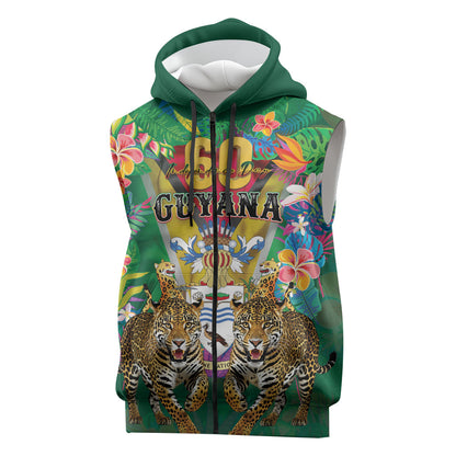 Personalized Guyana 60th Independence Day Sleeveless Zip Hoodie Diamond Jubilee