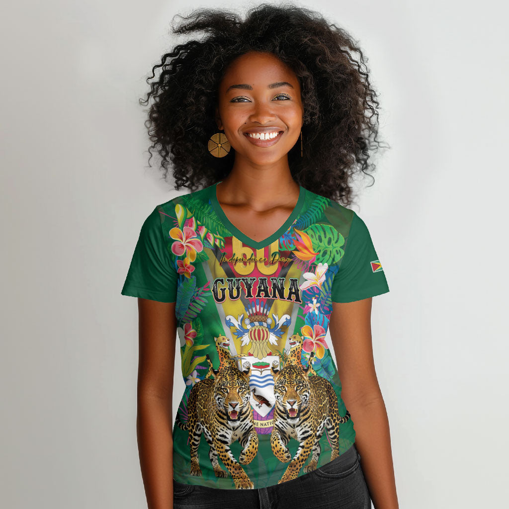Personalized Guyana 60th Independence Day Women V-Neck T-Shirt Diamond Jubilee