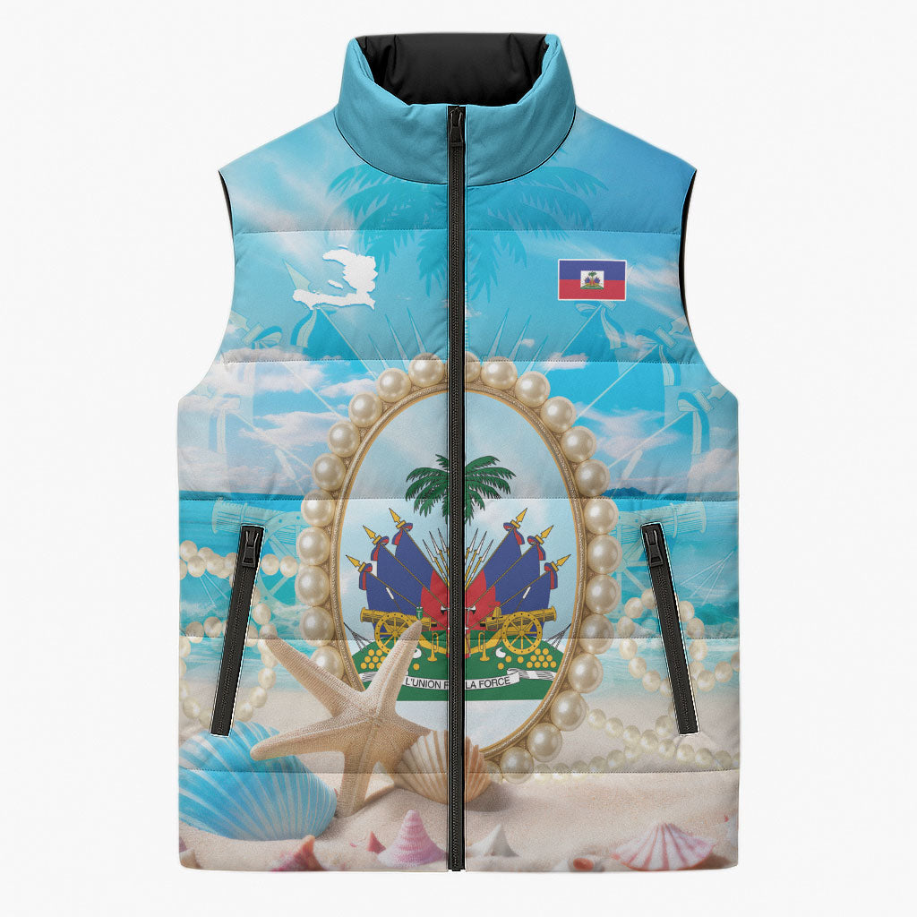Personalized Haiti The Pearl Of Antilles Sleeveless Puffer Jacket Summer Aesthetic Vibe