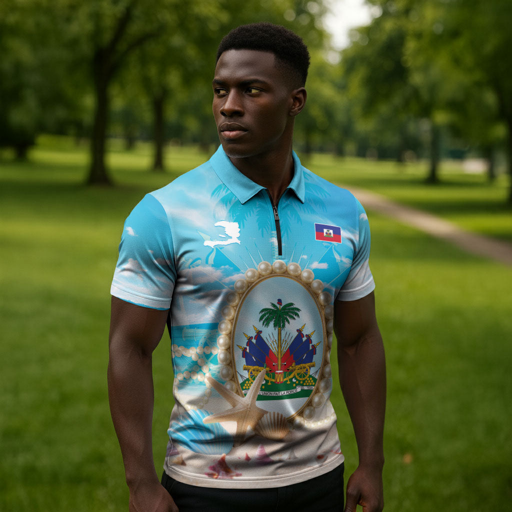 Personalized Haiti The Pearl Of Antilles Zipper Polo Shirt Summer Aesthetic Vibe