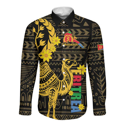 Enkutatash Eritrea New Year Long Sleeve Button Shirt Eritrean Camel African Pattern