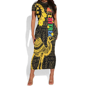Enkutatash Eritrea New Year Short Sleeve Bodycon Dress Eritrean Camel African Pattern LT01