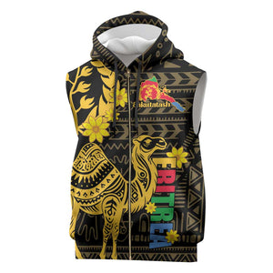 Enkutatash Eritrea New Year Sleeveless Zip Hoodie Eritrean Camel African Pattern - African Pride