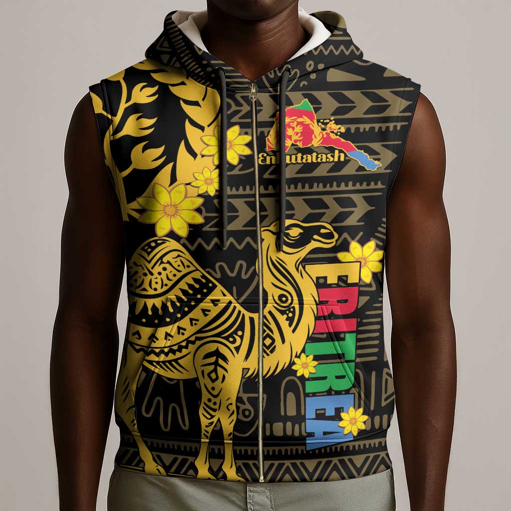 Enkutatash Eritrea New Year Sleeveless Zip Hoodie Eritrean Camel African Pattern - African Pride
