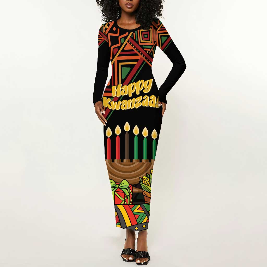 Personalized African Happy Kwanzaa Long Sleeve Bodycon Dress LT01