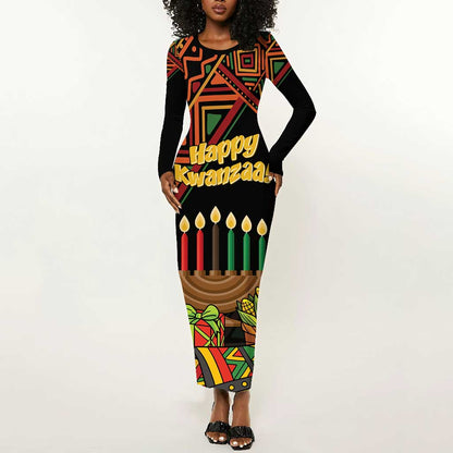 Personalized African Happy Kwanzaa Long Sleeve Bodycon Dress LT01