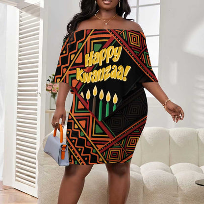 Personalized African Happy Kwanzaa Off Shoulder Short Dress
