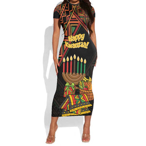 Personalized African Happy Kwanzaa Short Sleeve Bodycon Dress LT01