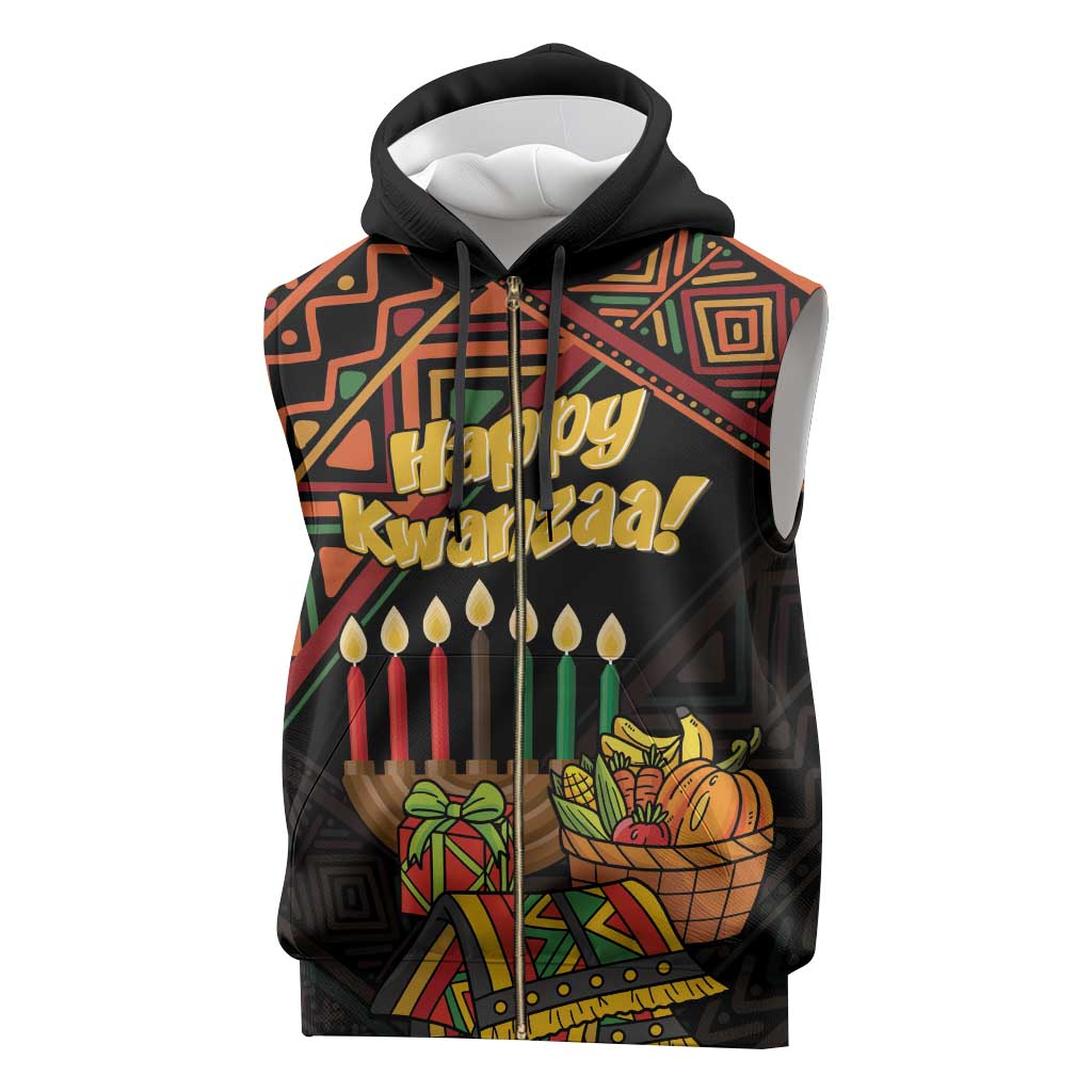 Personalized African Happy Kwanzaa Sleeveless Zip Hoodie - African Pride