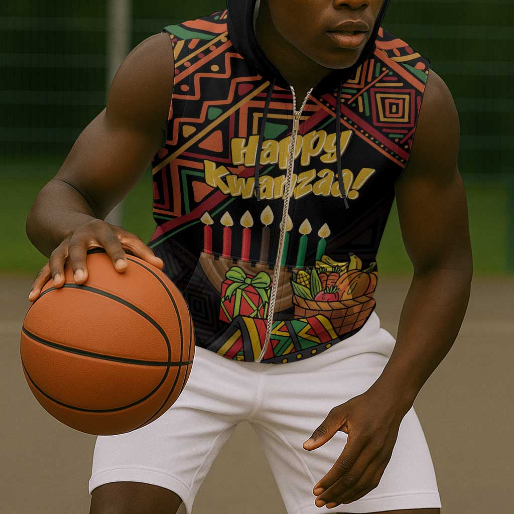 Personalized African Happy Kwanzaa Sleeveless Zip Hoodie - African Pride