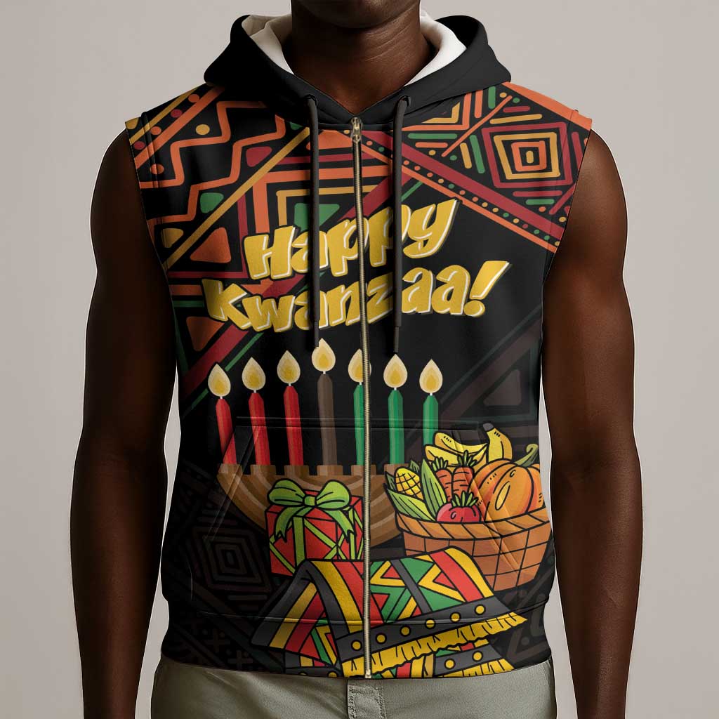 Personalized African Happy Kwanzaa Sleeveless Zip Hoodie - African Pride