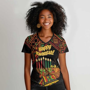 Personalized African Happy Kwanzaa Women V-Neck T-Shirt