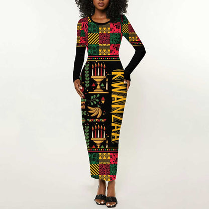 Kwanzaa African Pattern Long Sleeve Bodycon Dress LT01