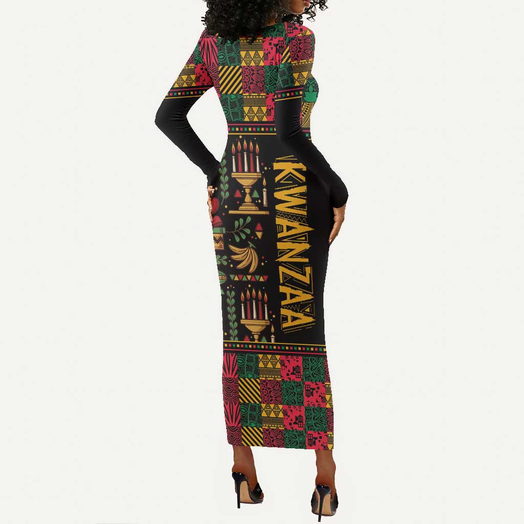 Kwanzaa African Pattern Long Sleeve Bodycon Dress LT01