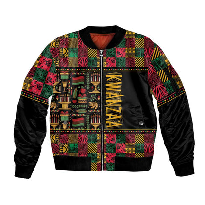 Kwanzaa African Pattern Sleeve Zip Bomber Jacket