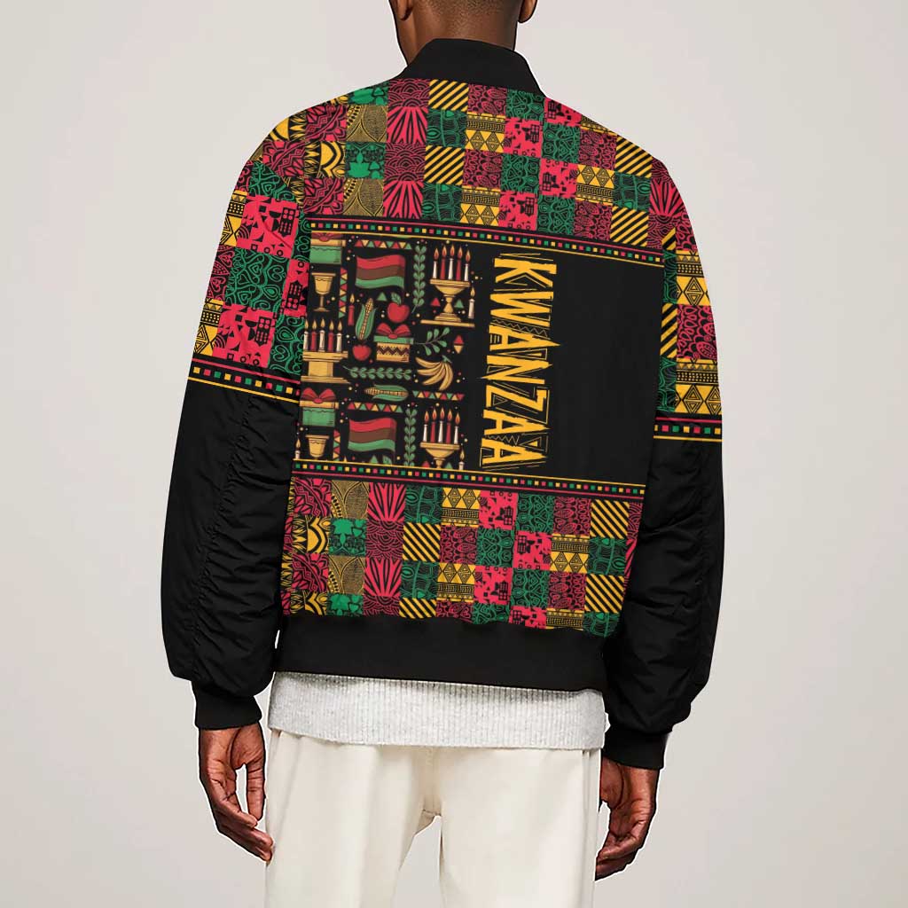 Kwanzaa African Pattern Sleeve Zip Bomber Jacket
