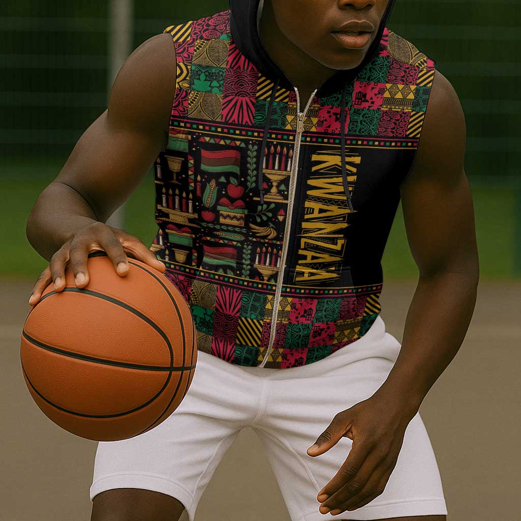 Kwanzaa African Pattern Sleeveless Zip Hoodie - African Pride