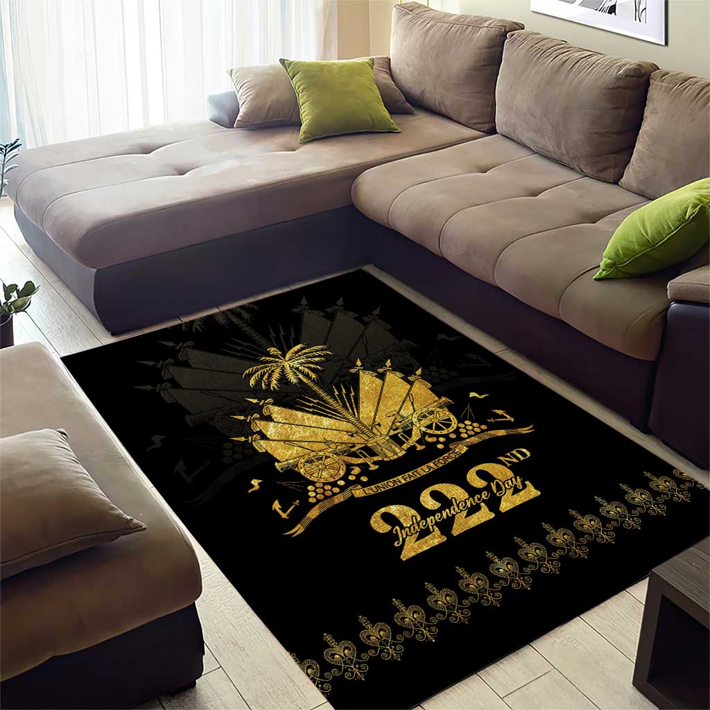 Ayiti 222nd Independence Day Anniversary Area Rug Haiti Gold VeVe Pattern - African Pride