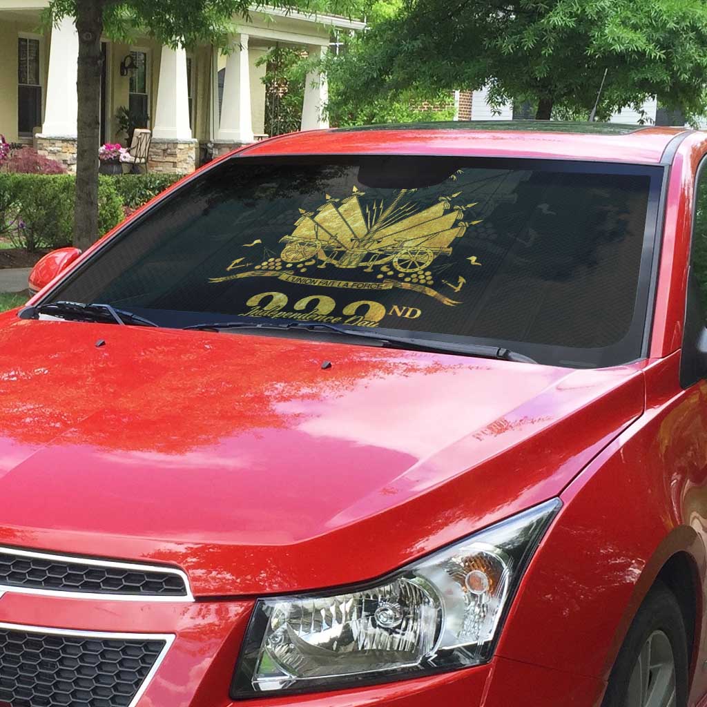 Ayiti 222nd Independence Day Anniversary Auto Sun Shade Haiti Gold VeVe Pattern - African Pride