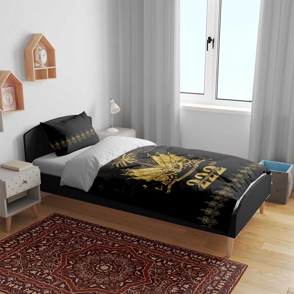 Ayiti 222nd Independence Day Anniversary Bedding Set Haiti Gold VeVe Pattern - African Pride
