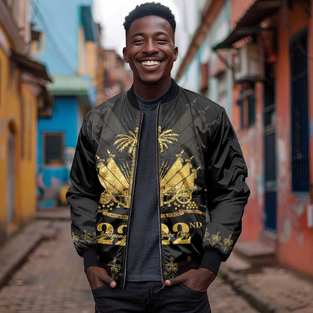 Ayiti 222nd Independence Day Anniversary Bomber Jacket Haiti Gold VeVe Pattern - African Pride